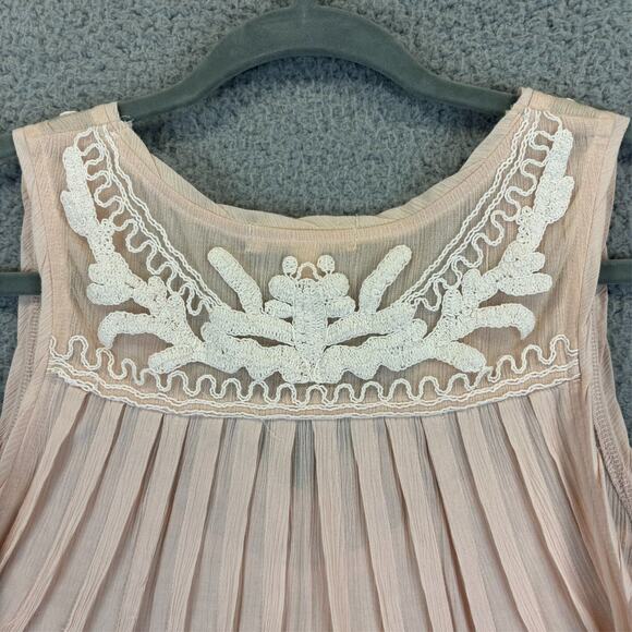 Boho Embroidered Tunic Medium Lagenlook Cottagecore Coquette Gauzy Flowy Tank - Picture 8 of 9